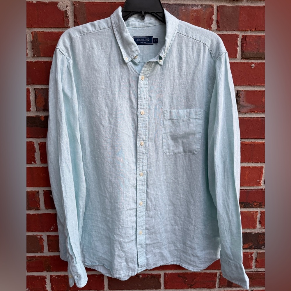 Vineyard Vines Surfside Jake Blue 100% Linen Casual Button Down XL Shirt T9